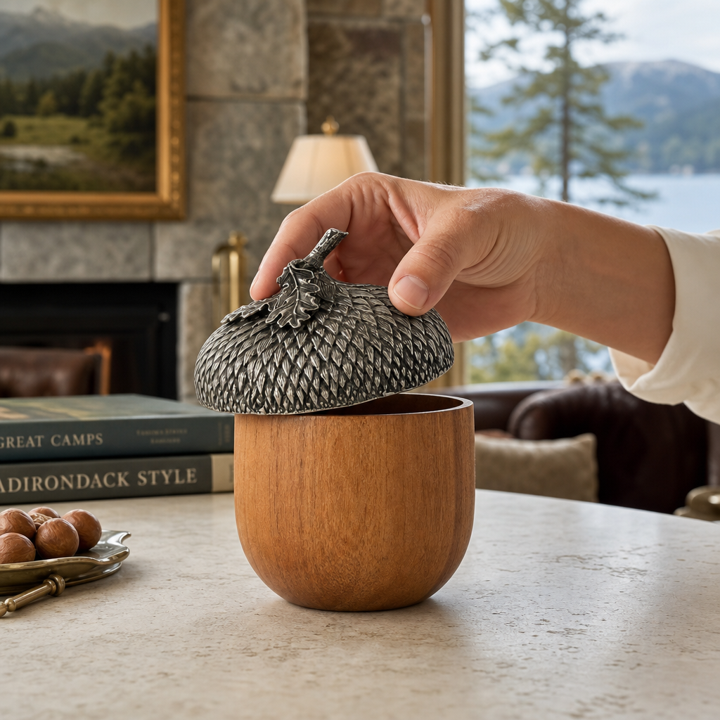 Pewter Top Wood Acorn Box 6