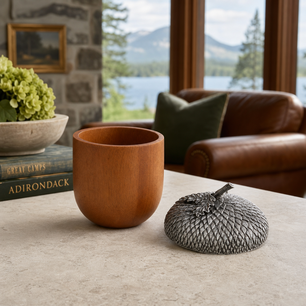 Pewter Top Wood Acorn Box 7