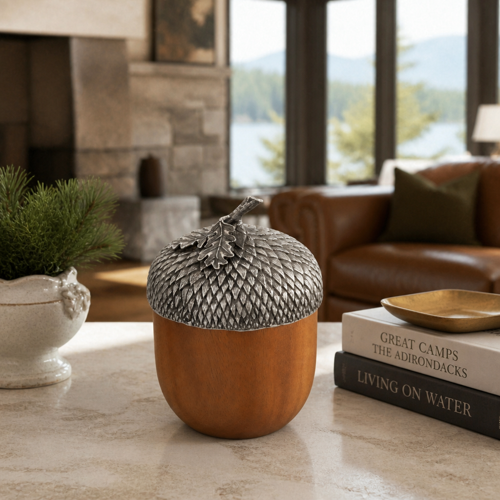Pewter Top Wood Acorn Box 8