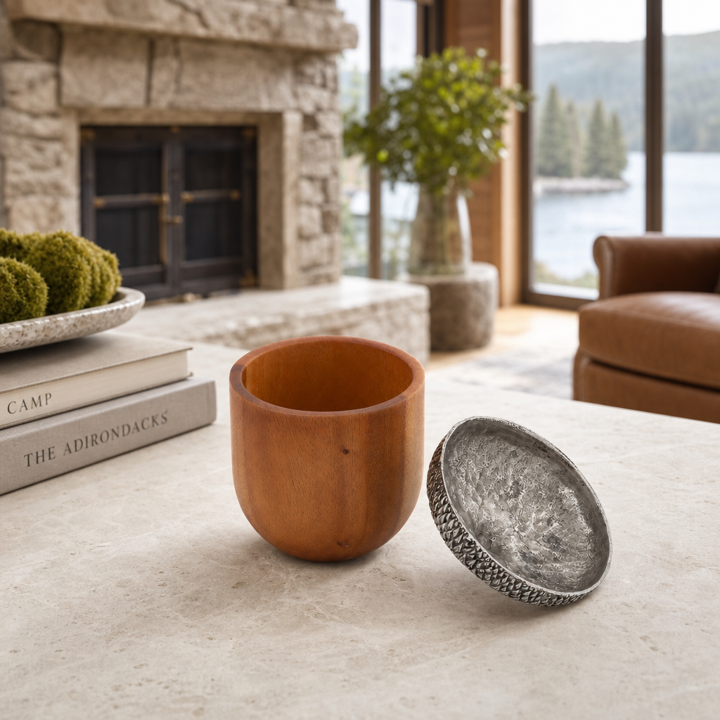 Pewter Top Wood Acorn Box 9
