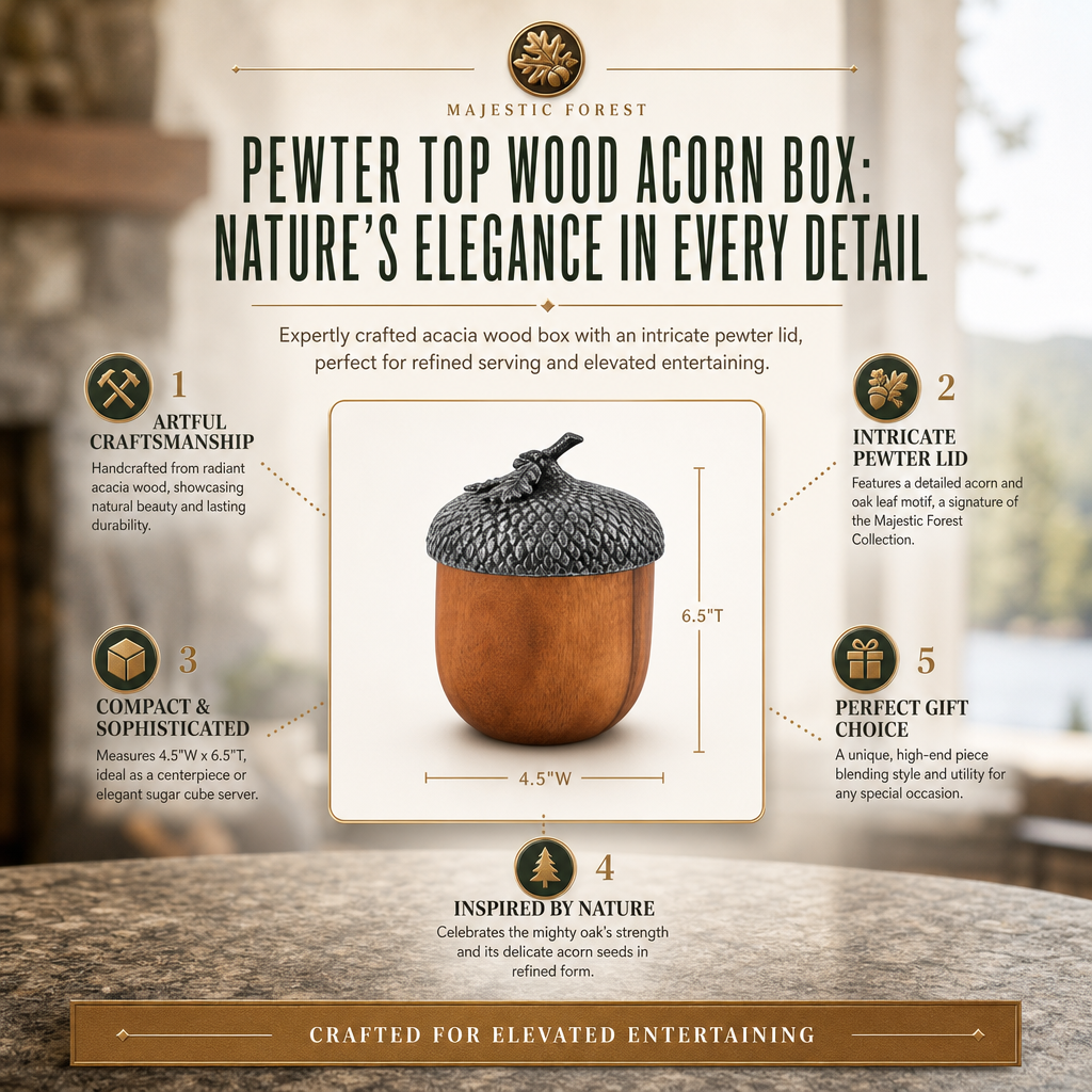 Pewter Top Wood Acorn Box 1