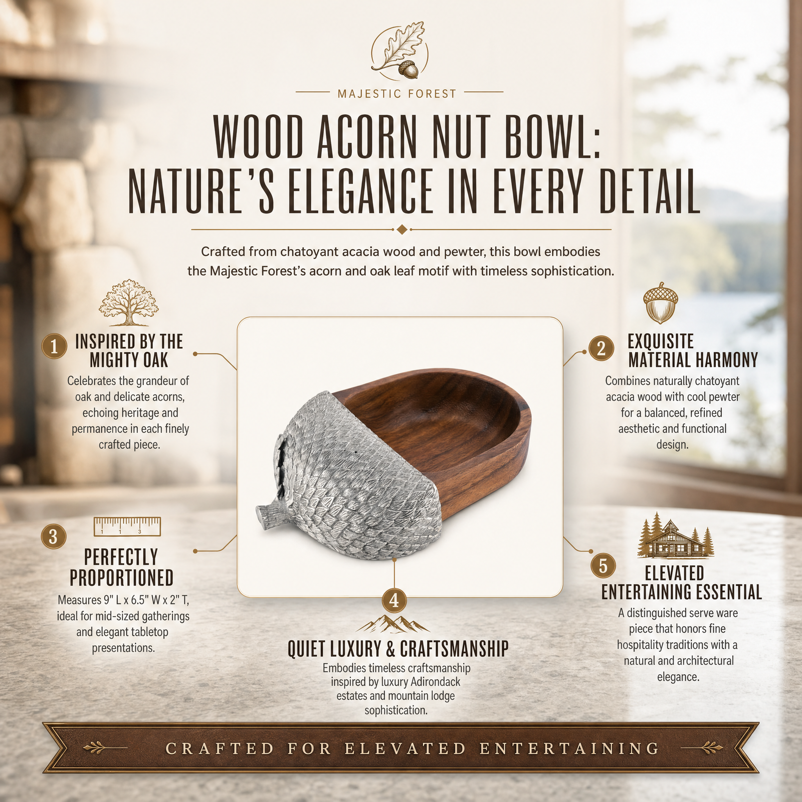 Wood Acorn Nut Bowl 11