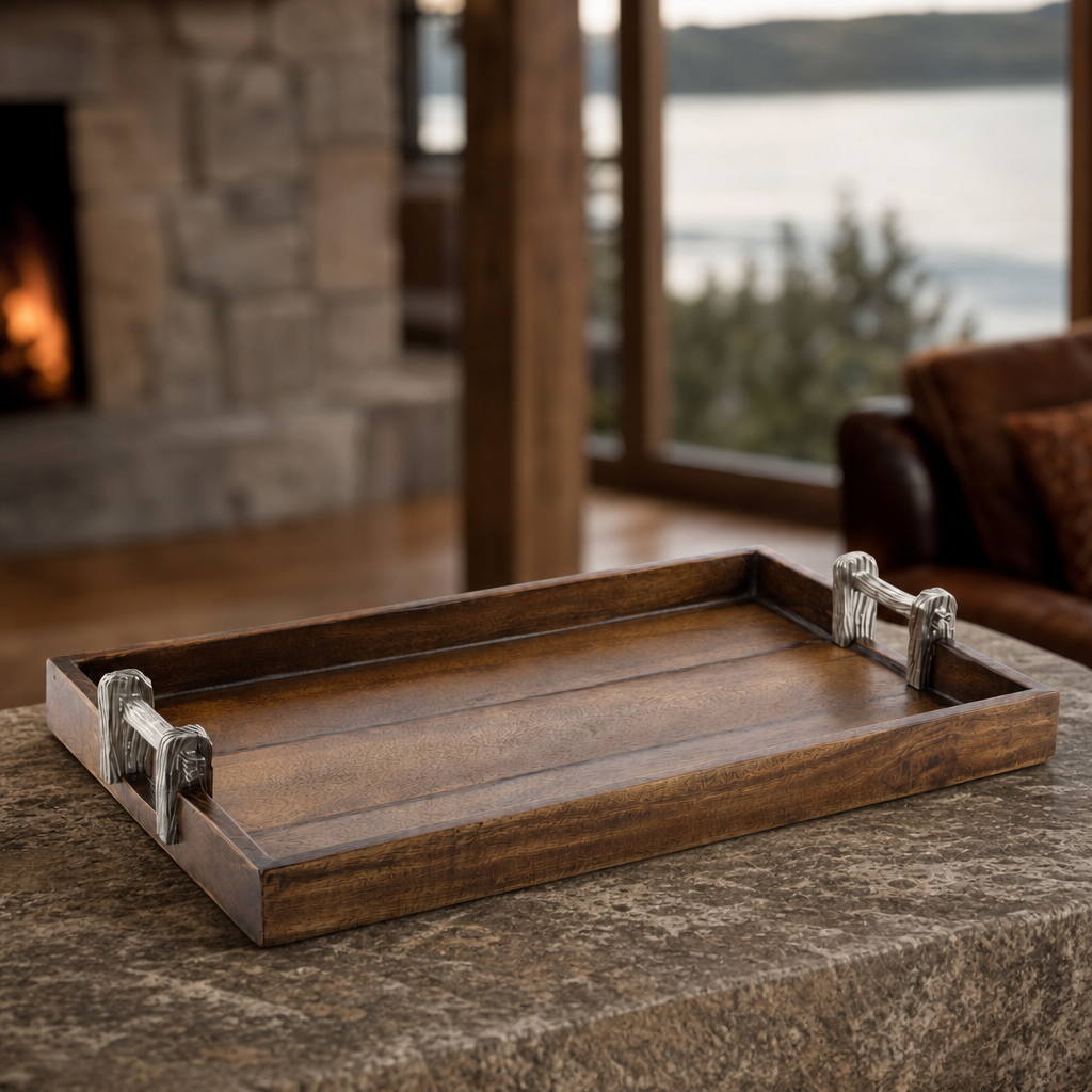 Wood Tray with Faux Bois Handles 1
