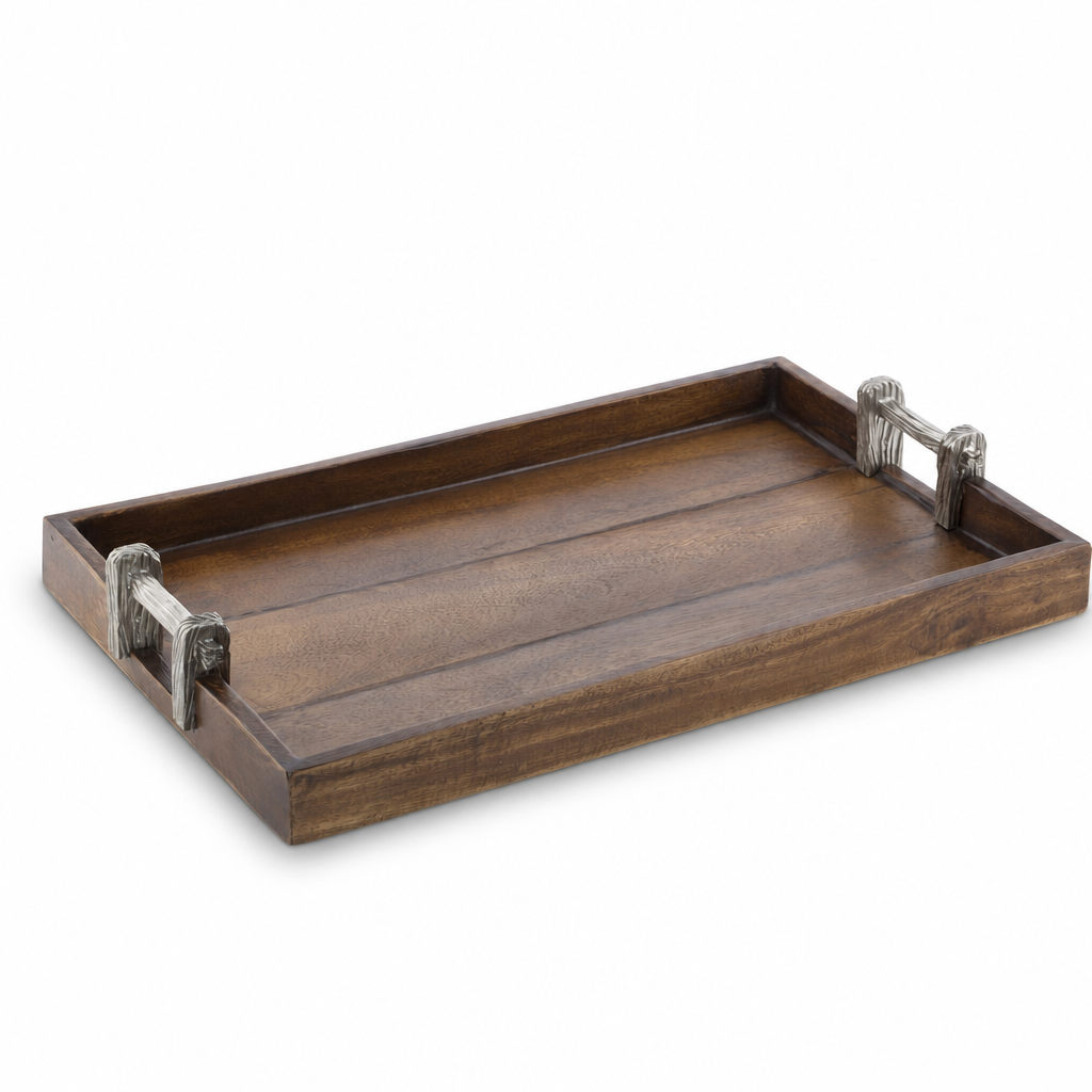 Wood Tray with Faux Bois Handles 1