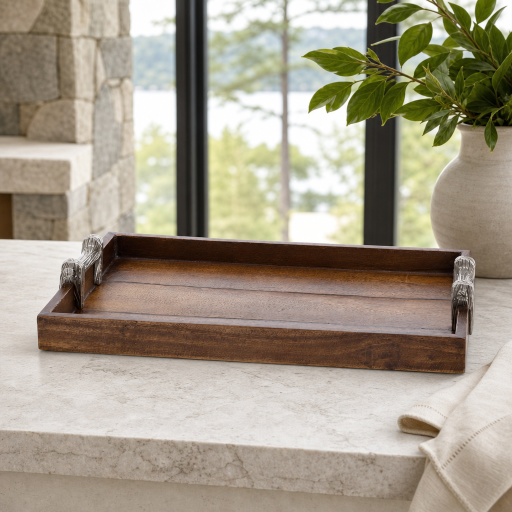 Wood Tray with Faux Bois Handles 6