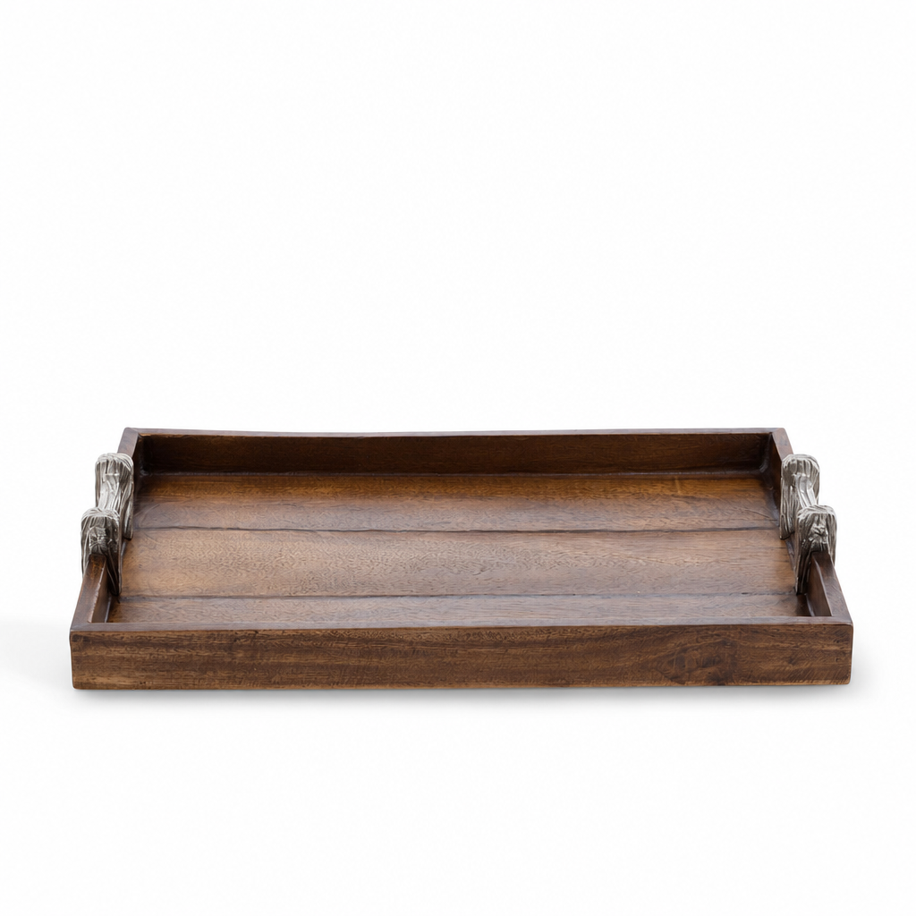 Wood Tray with Faux Bois Handles 8