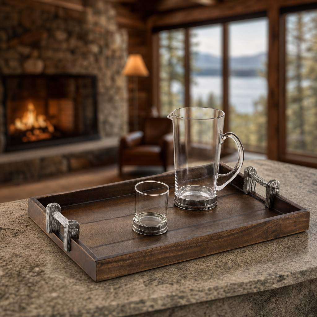 Wood Tray with Faux Bois Handles 4