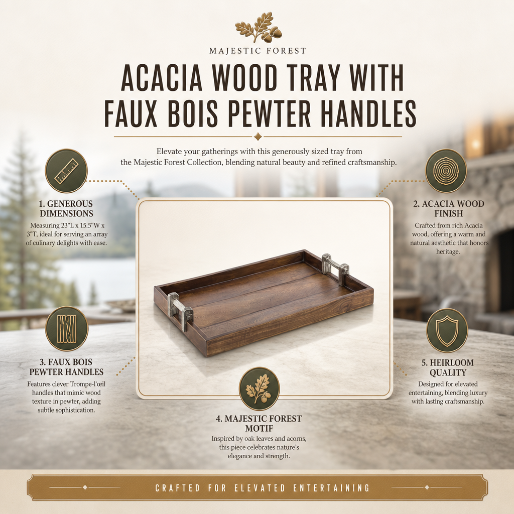 Wood Tray with Faux Bois Handles 9