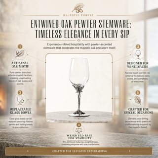Entwined Oak Pewter Stemware - White - 10" H 12.25 oz