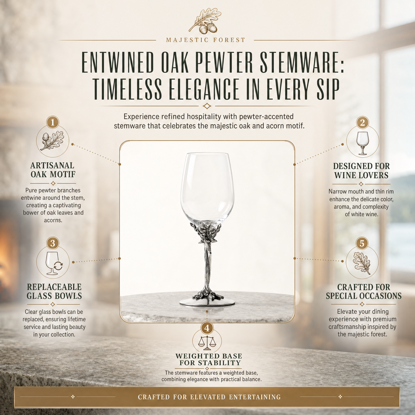 Entwined Oak Pewter Stemware: Timeless Elegance in Every Sip
