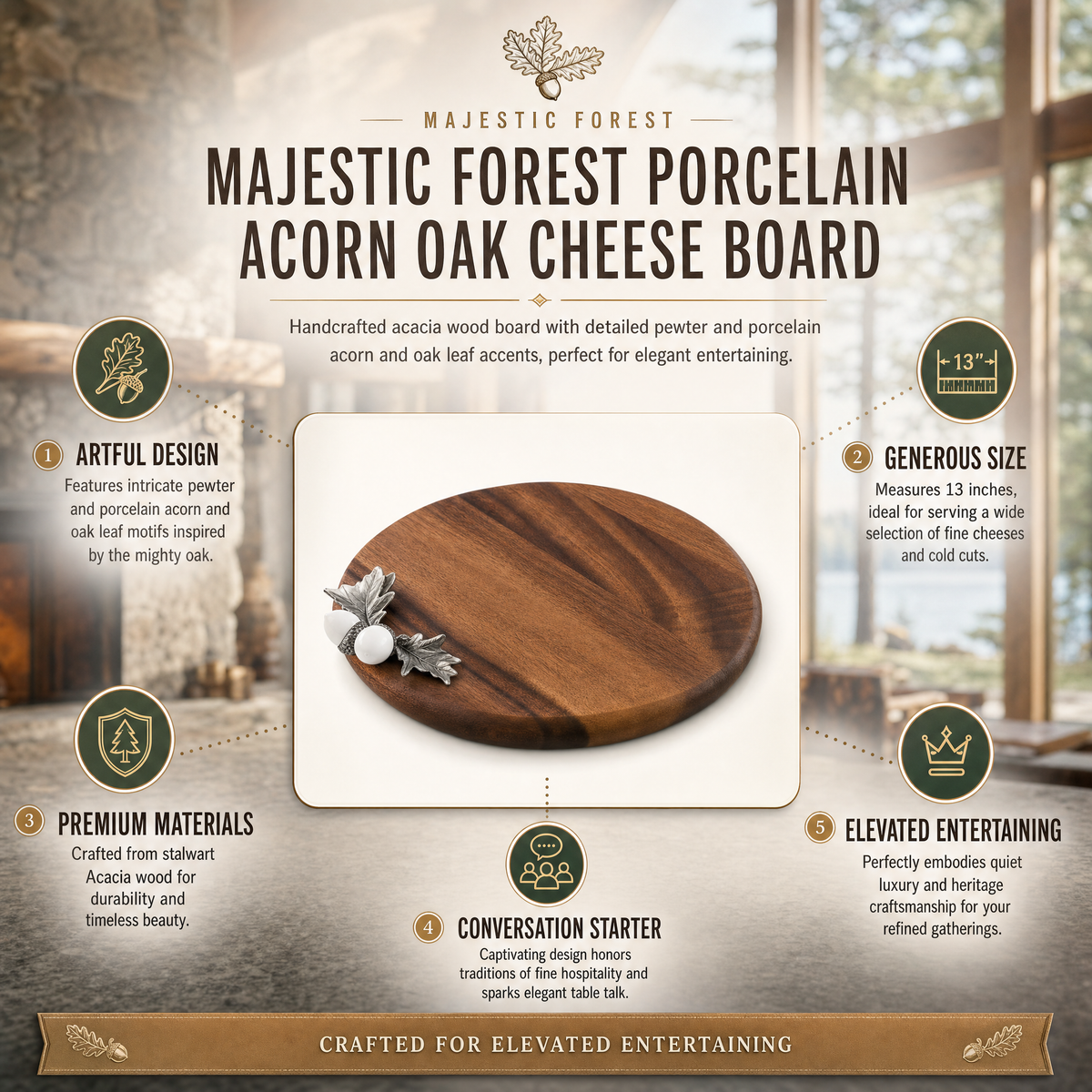 Cheese Board - Porcelain Acorn Oak 11
