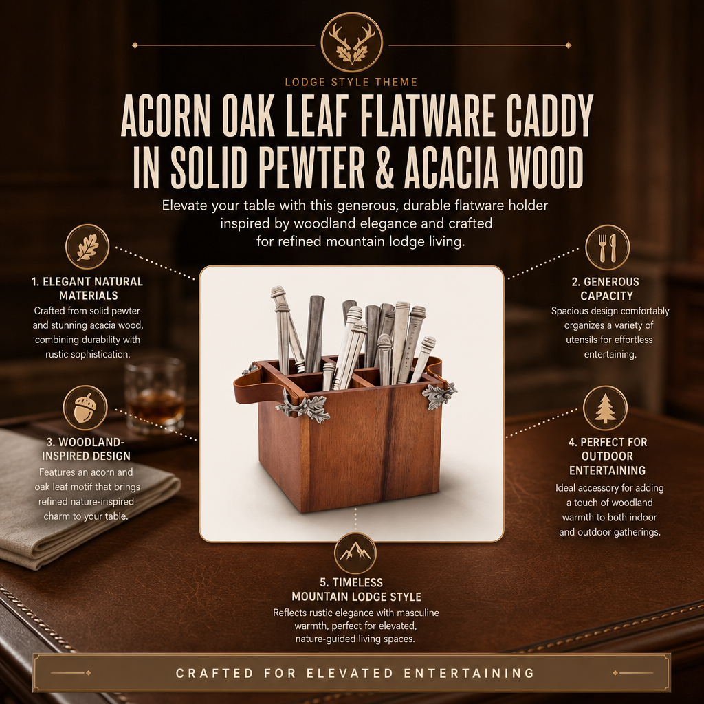 Acorn Oak Leaf Flatware Caddy - Square Box Wood 11