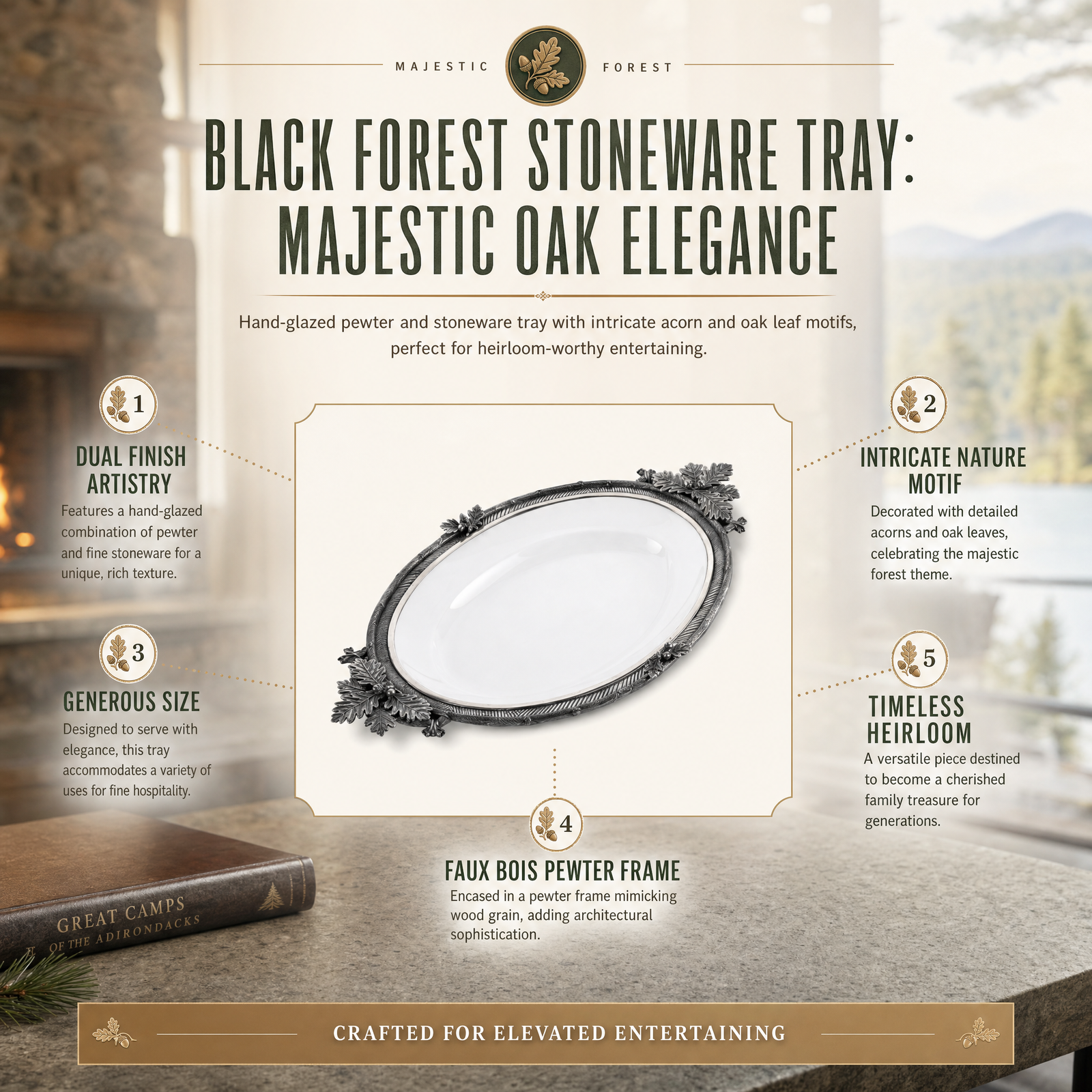 Black Forest Stoneware Tray: Majestic Oak Elegance