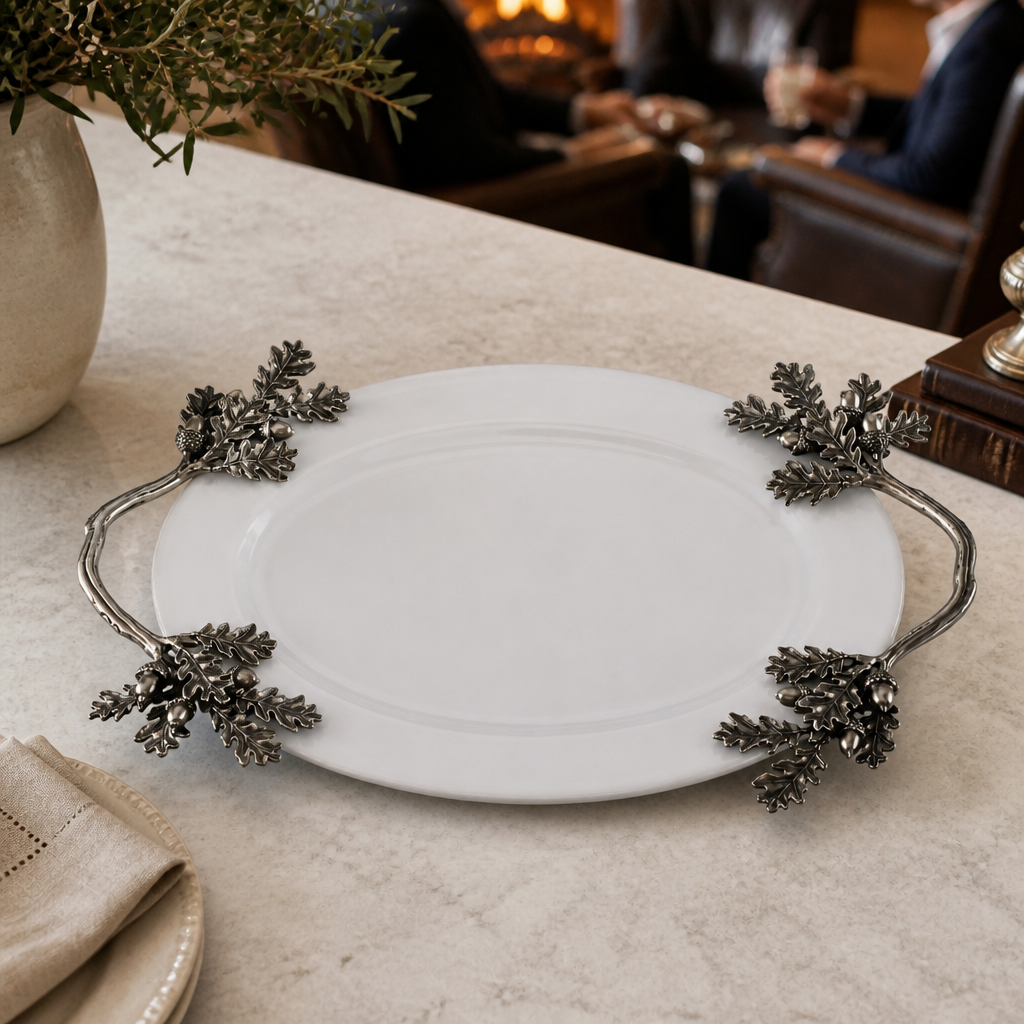 Acorn Oak &amp; Leaf  Stoneware Tray - Small 9