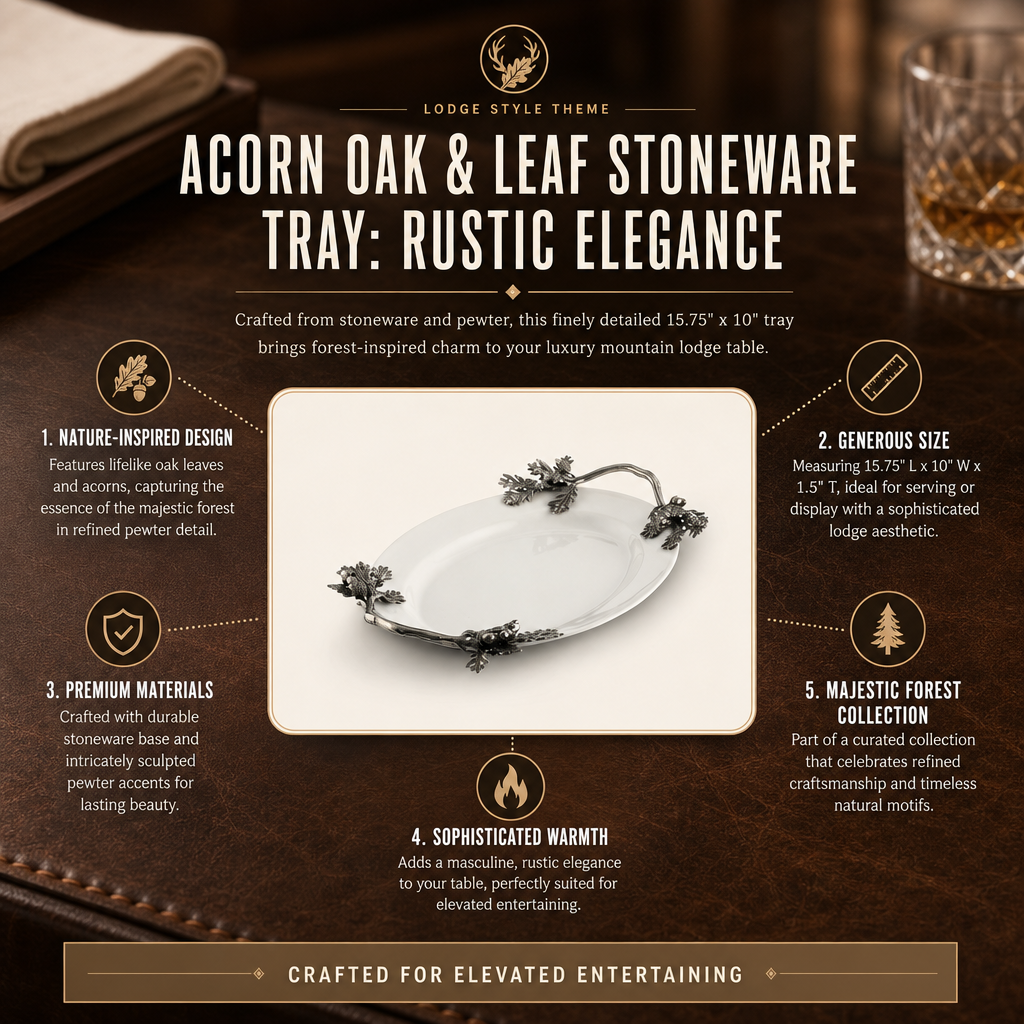 Acorn Oak &amp; Leaf  Stoneware Tray - Small 11
