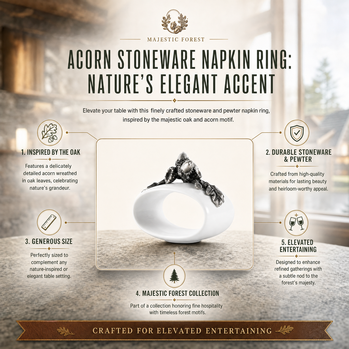 Acorn Stoneware Napkin Ring 1
