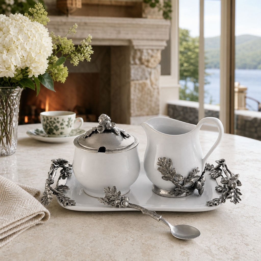 Stoneware Creamer Set - Pewter Acorn & Oak Leaf 6