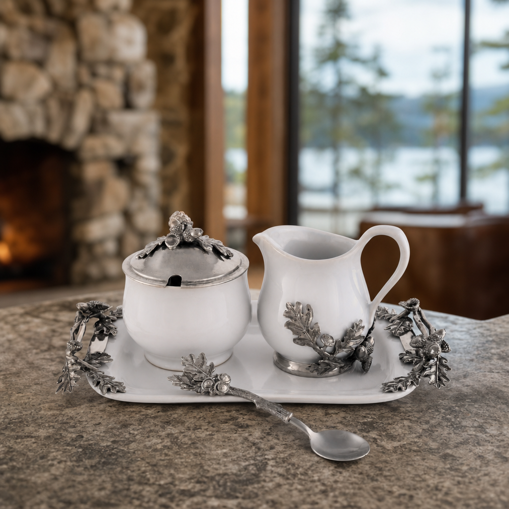 Stoneware Creamer Set - Pewter Acorn & Oak Leaf 2