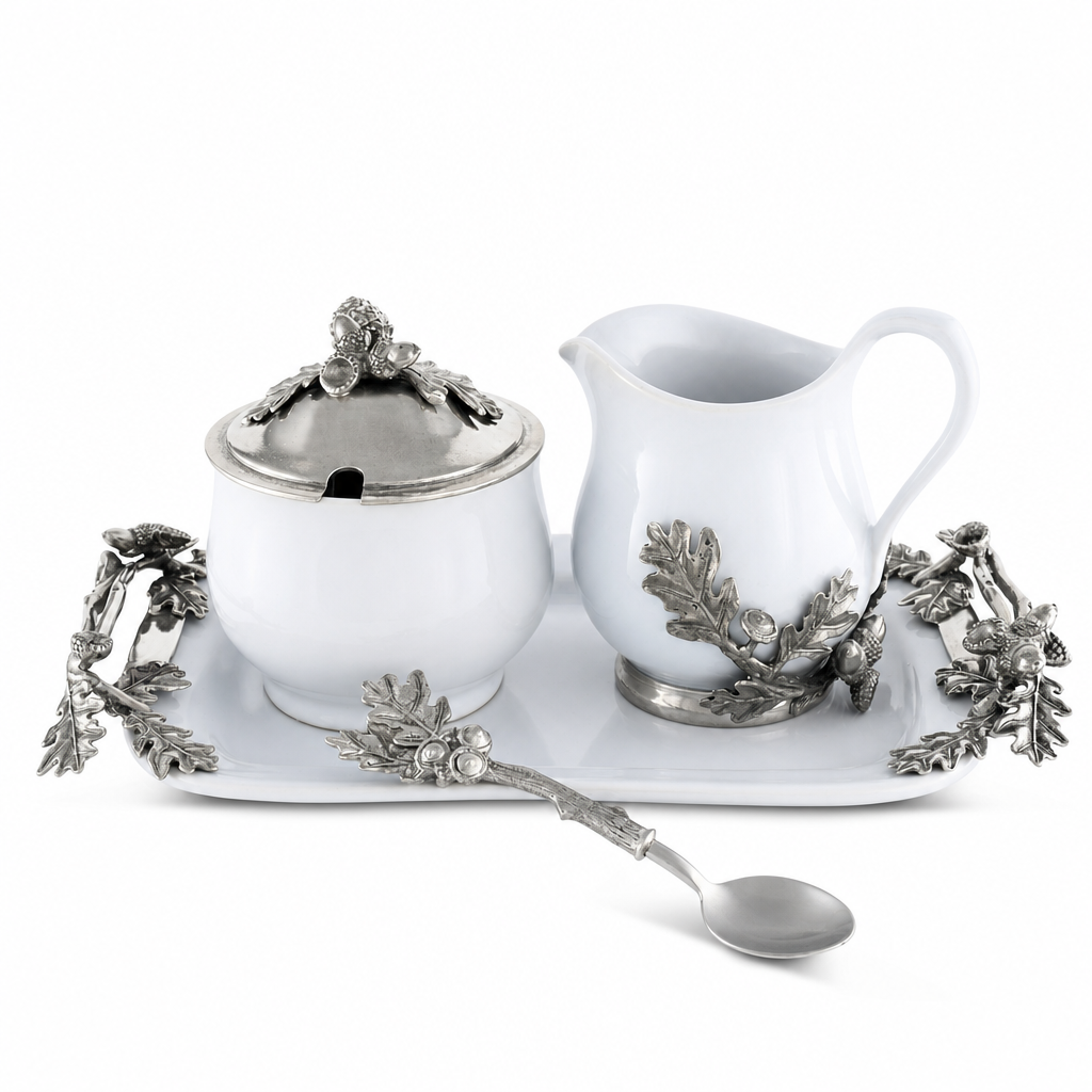 Stoneware Creamer Set - Pewter Acorn & Oak Leaf 1