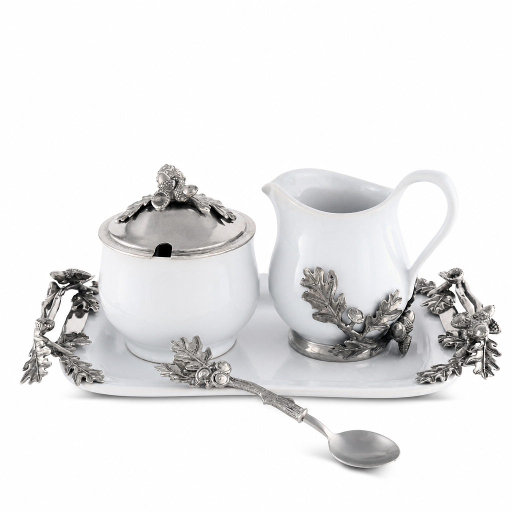 Stoneware Creamer Set - Pewter Acorn & Oak Leaf 1
