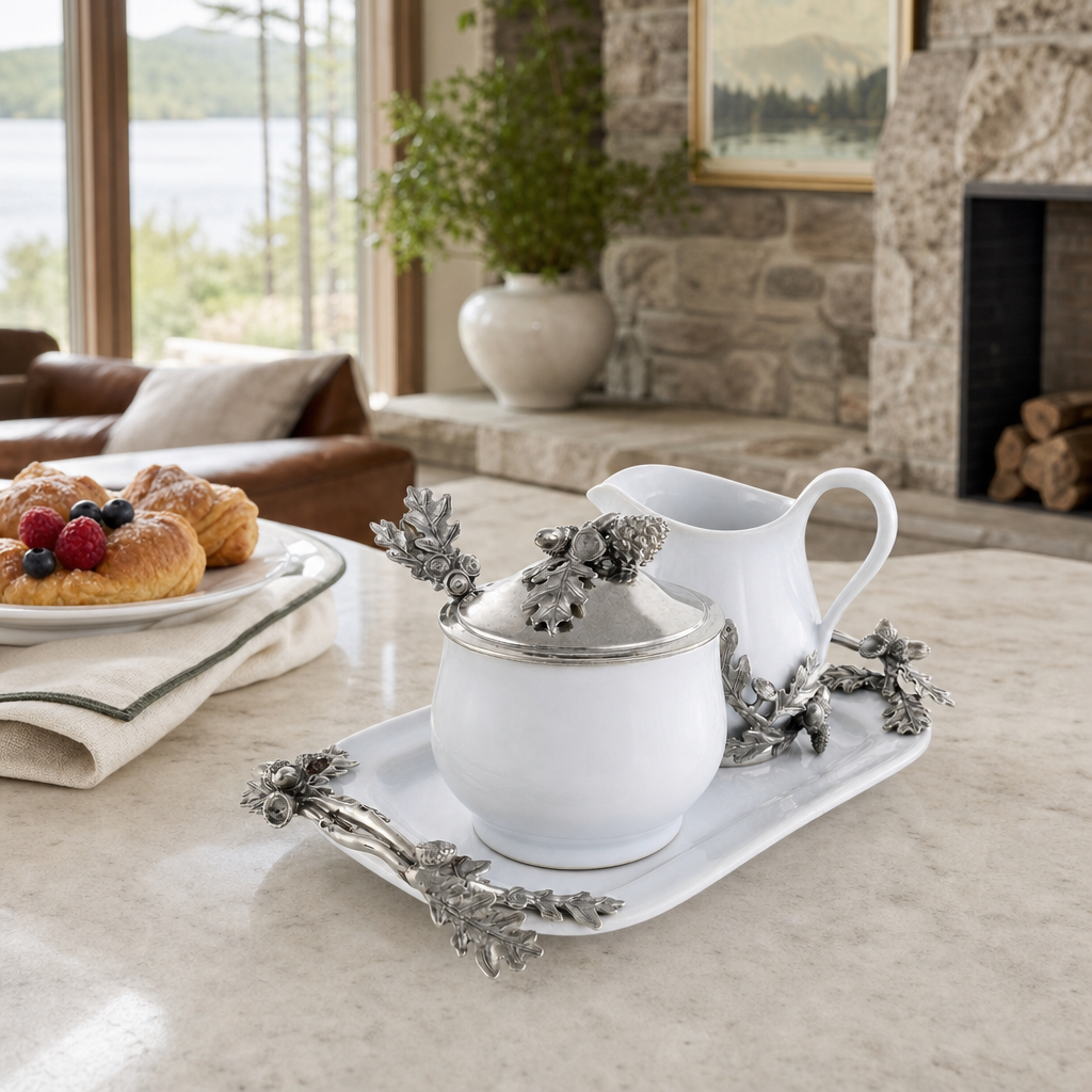 Stoneware Creamer Set - Pewter Acorn & Oak Leaf 7