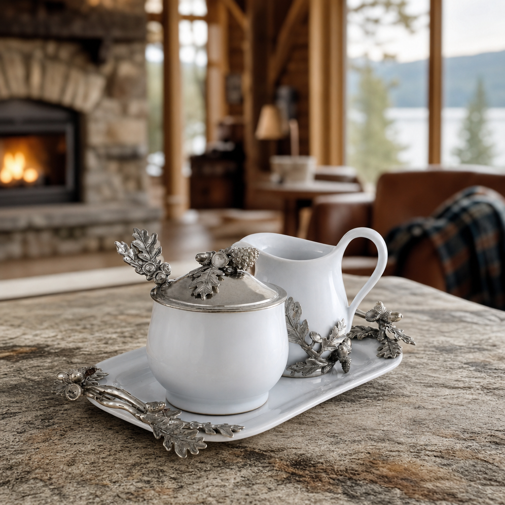 Stoneware Creamer Set - Pewter Acorn & Oak Leaf 3