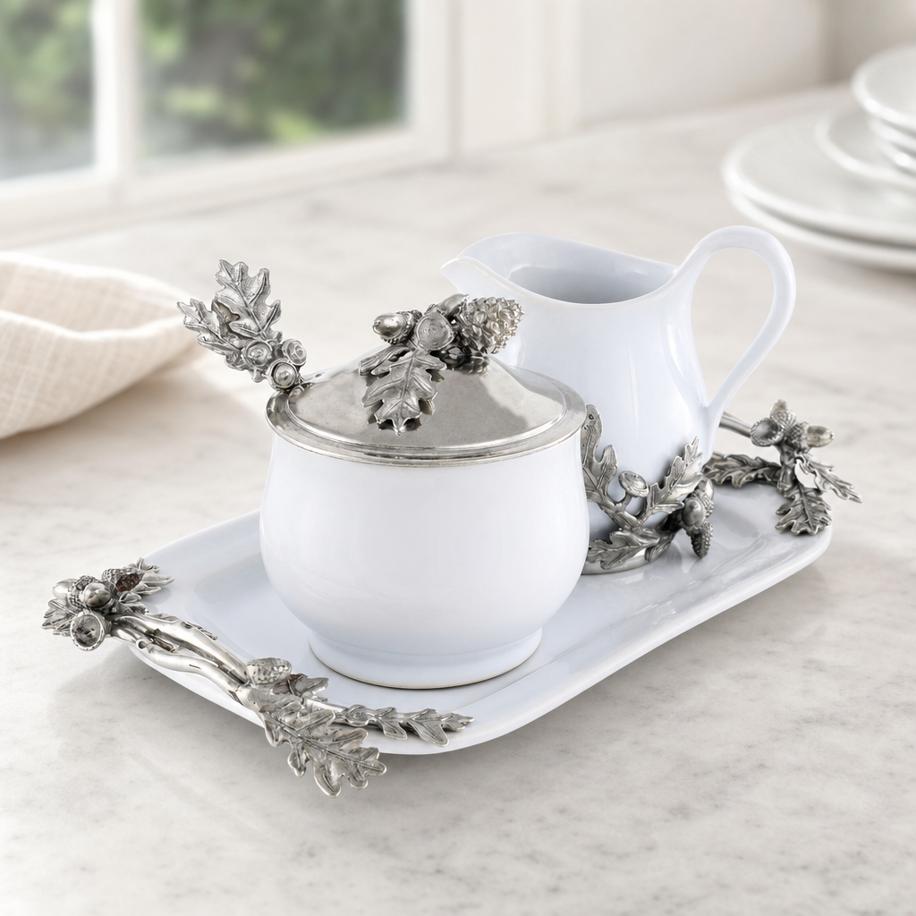 Stoneware Creamer Set - Pewter Acorn & Oak Leaf 11