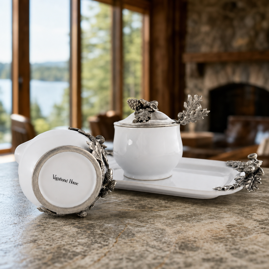 Stoneware Creamer Set - Pewter Acorn & Oak Leaf 4