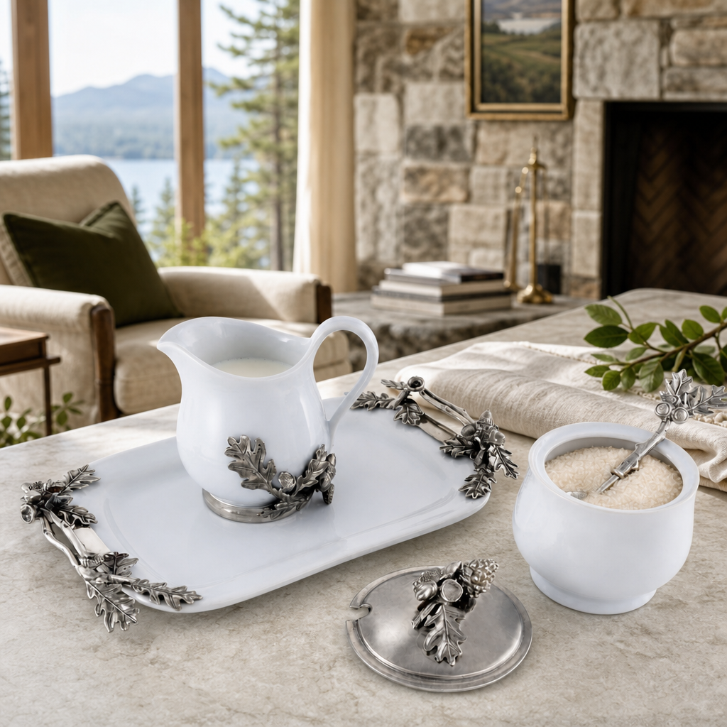 Stoneware Creamer Set - Pewter Acorn & Oak Leaf 9