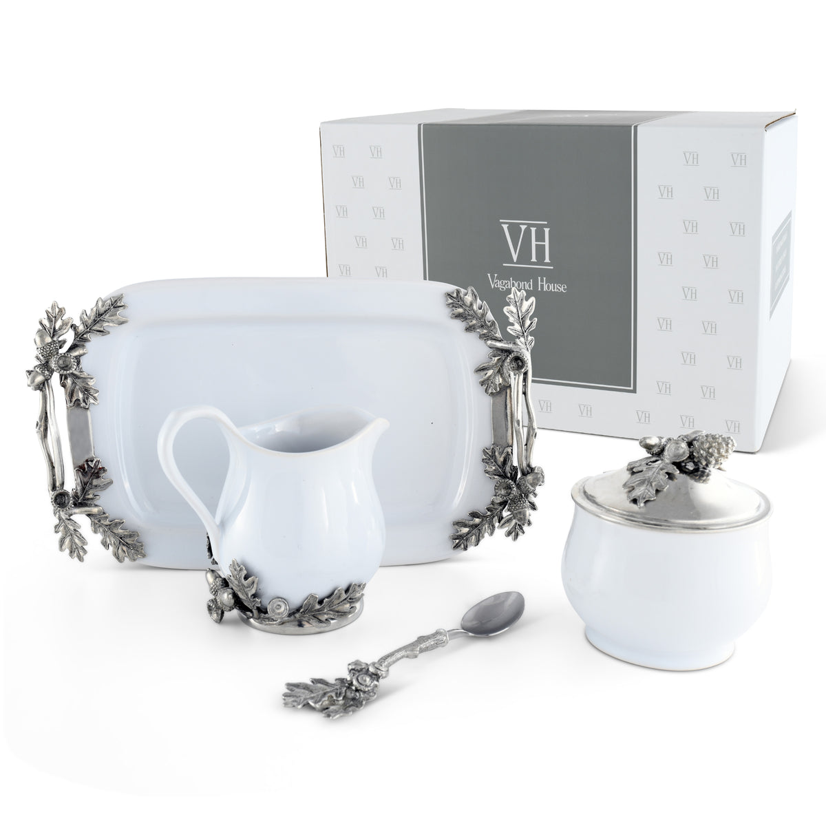 Stoneware Creamer Set - Pewter Acorn & Oak Leaf 10