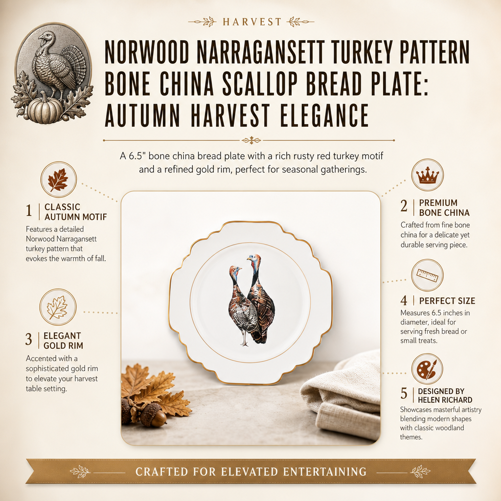 Norwood Narragansett Turkey Pattern Bone China Scallop Bread Plate 1