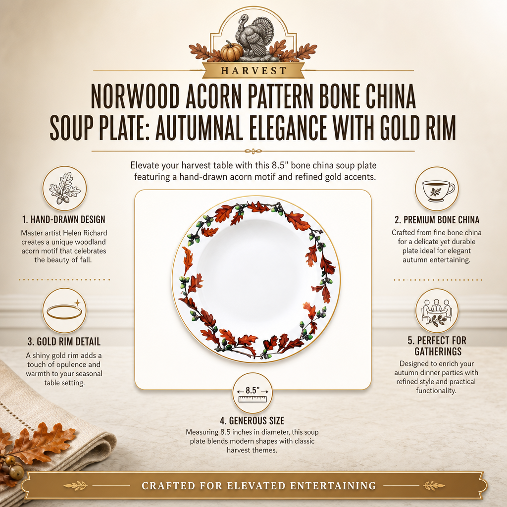 Norwood Acorn Pattern Bone China Soup Plate 1