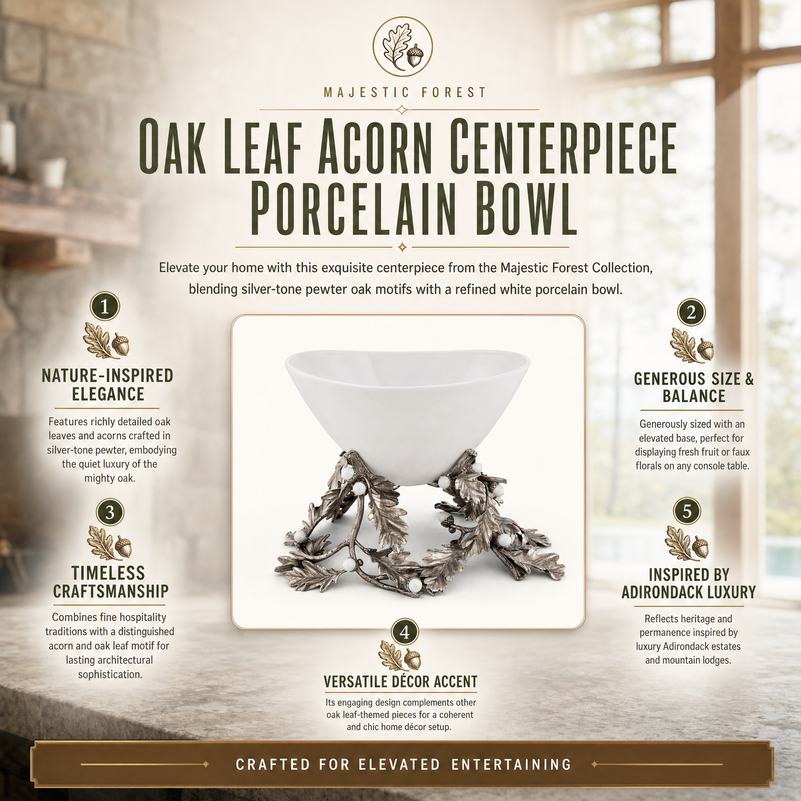 Oak Leaf Acorn Centerpiece Porcelain Bowl
