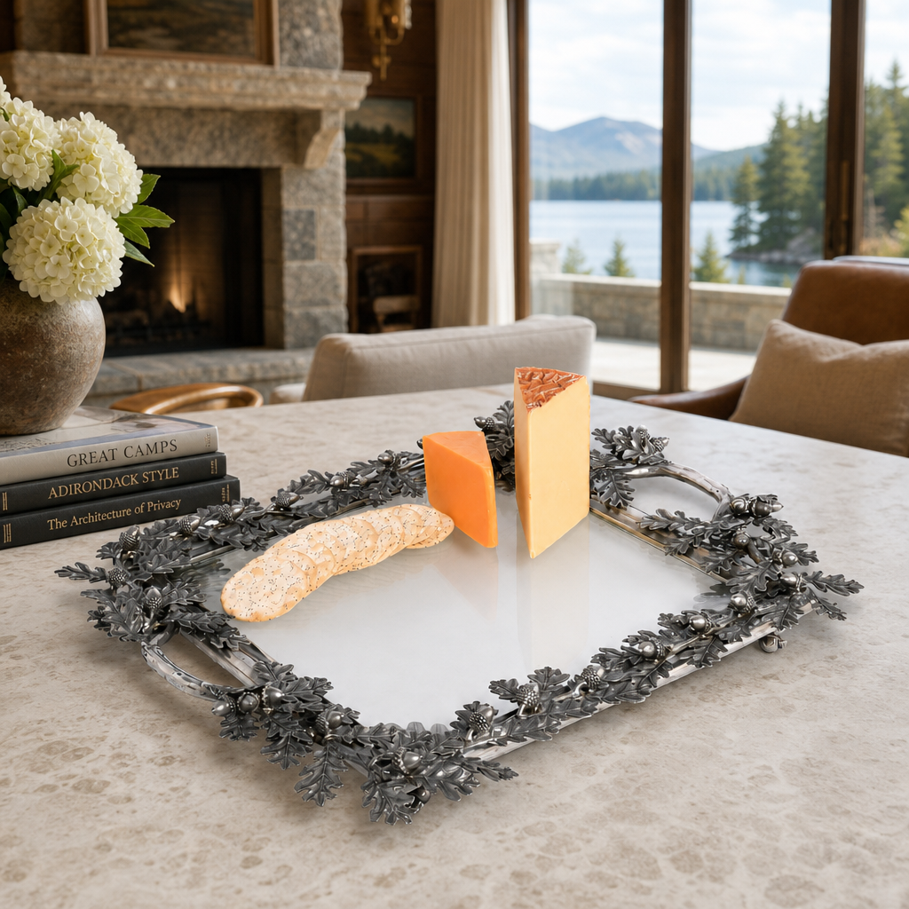 Acorn Oak &amp; Leaf Square Glass Tray 6