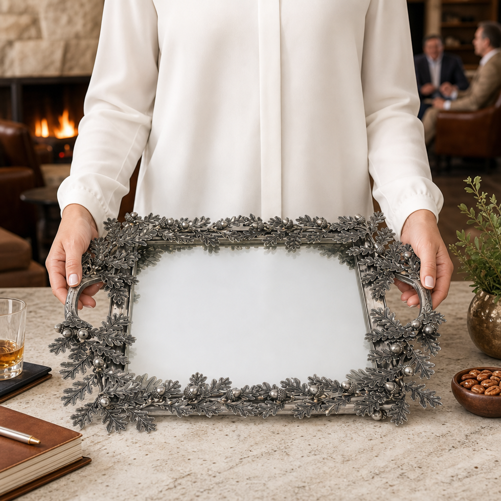 Acorn Oak &amp; Leaf Square Glass Tray 7