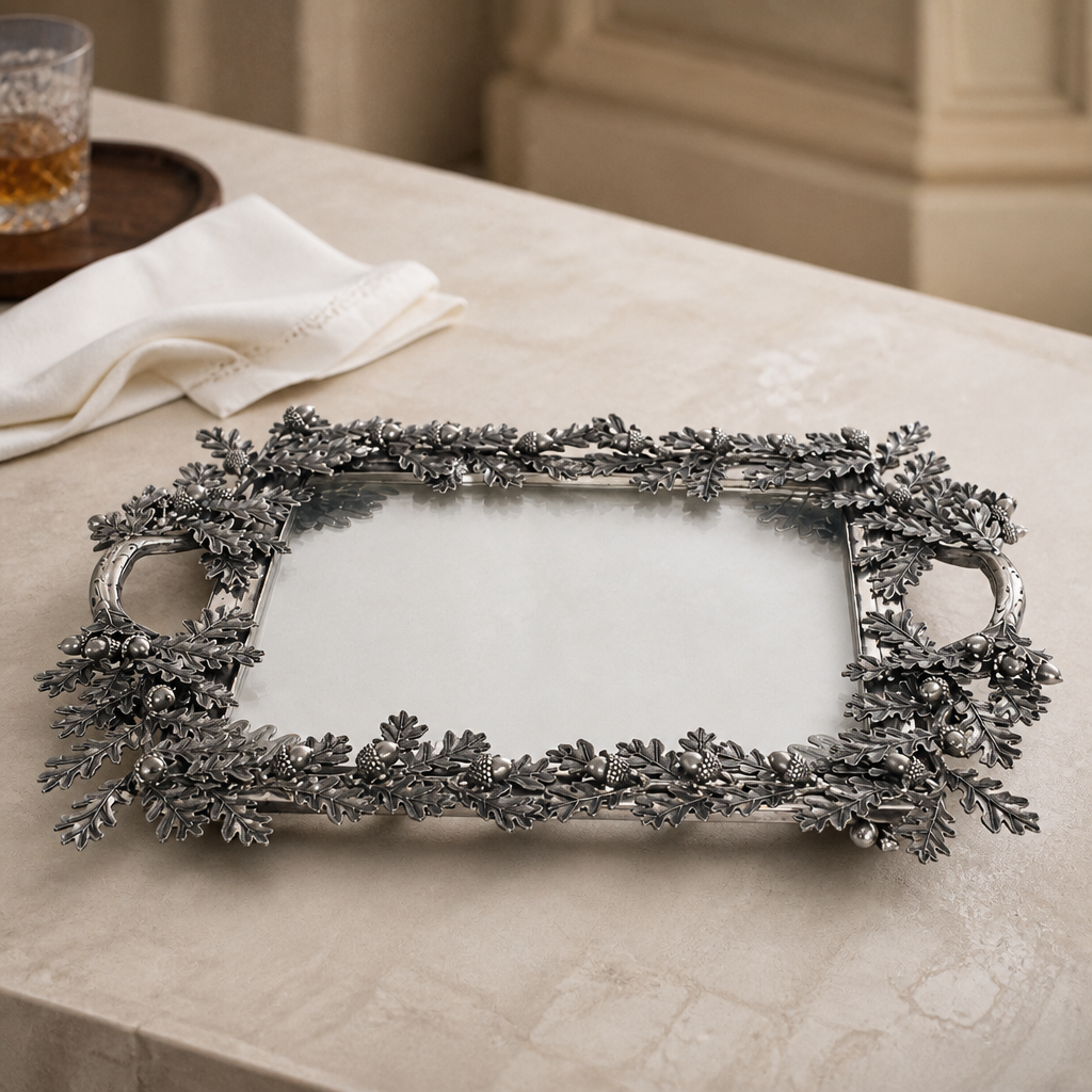 Acorn Oak &amp; Leaf Square Glass Tray 3