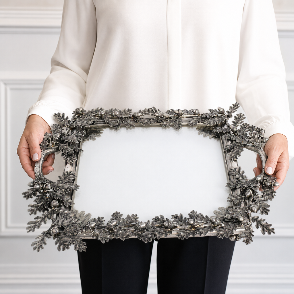 Acorn Oak &amp; Leaf Square Glass Tray 10
