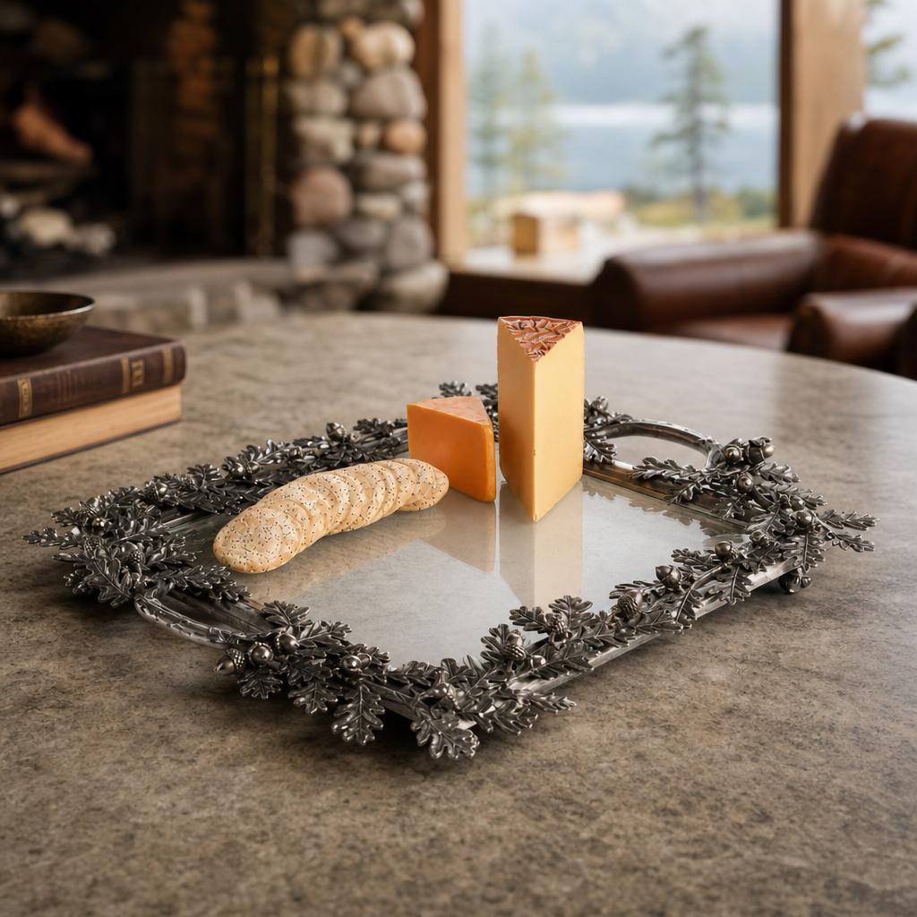 Acorn Oak & Leaf Square Glass Tray 1