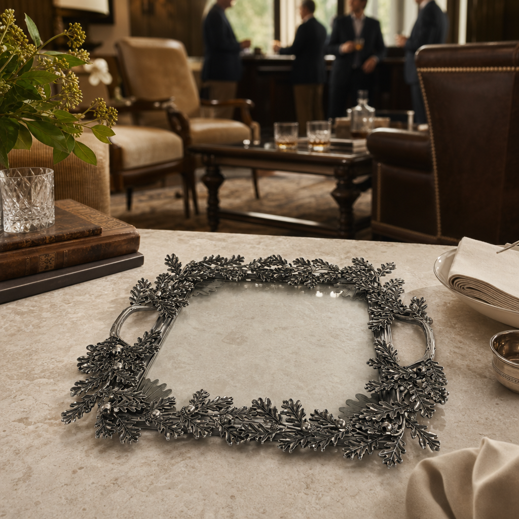 Acorn Oak &amp; Leaf Square Glass Tray 8