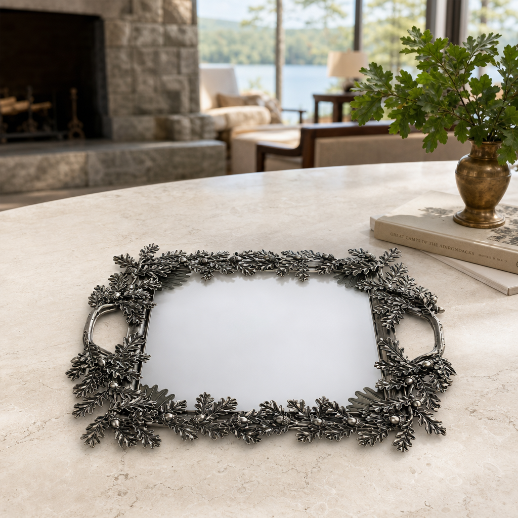 Acorn Oak & Leaf Square Glass Tray 8