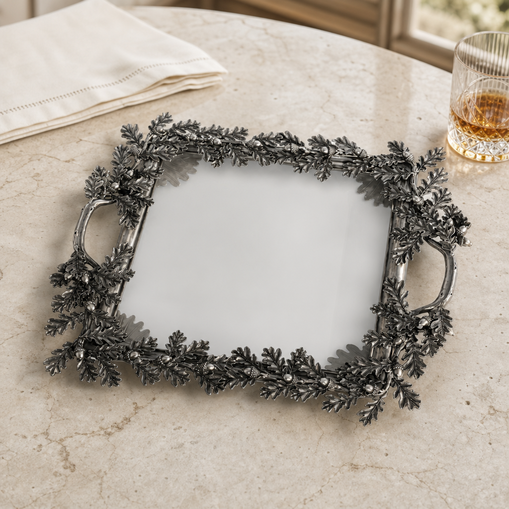 Acorn Oak &amp; Leaf Square Glass Tray 4