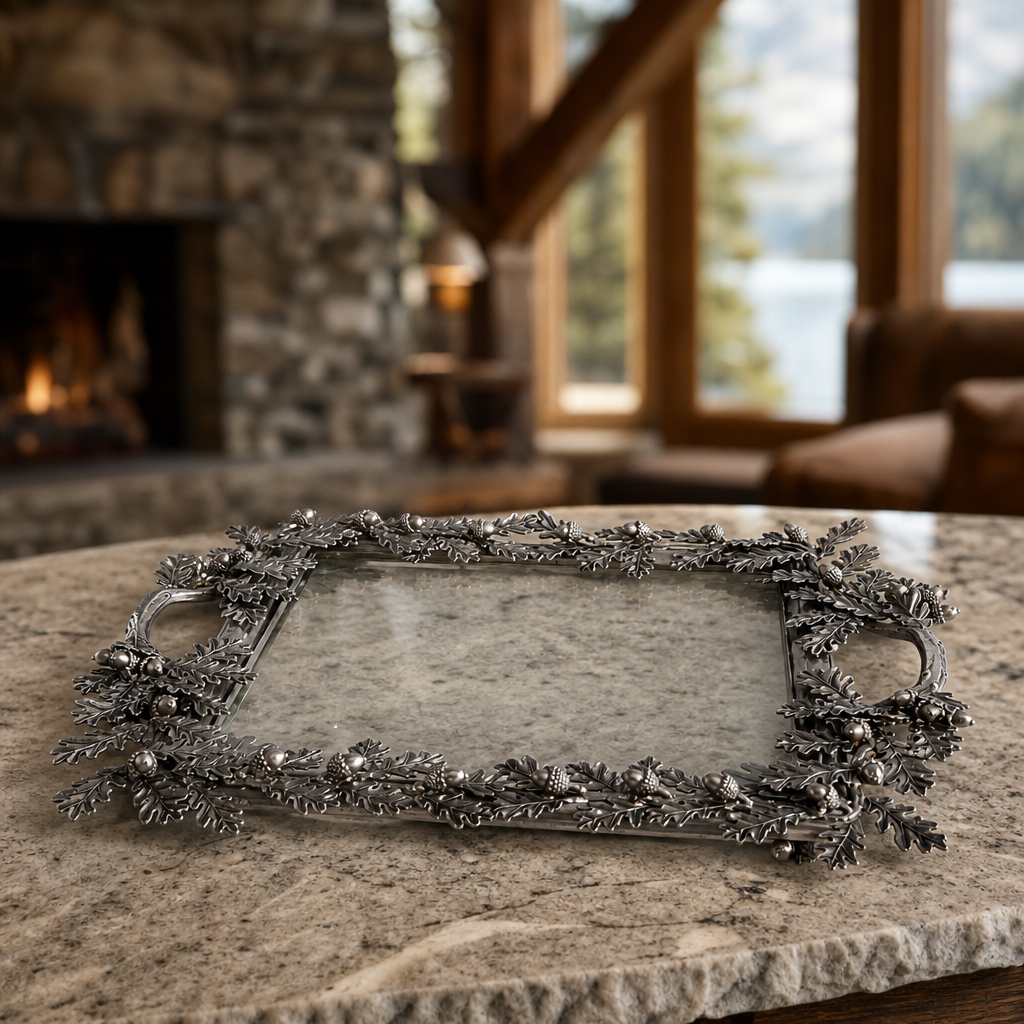 Acorn Oak & Leaf Square Glass Tray 3