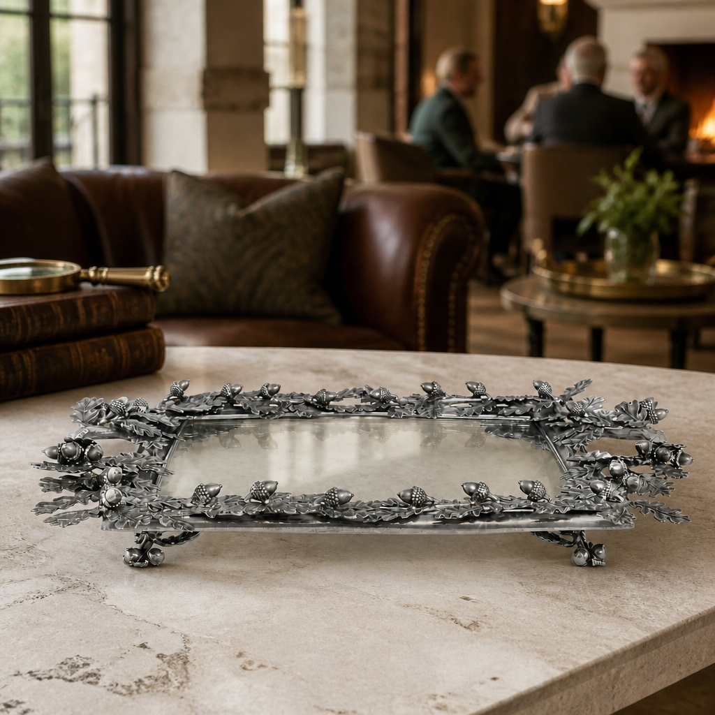 Acorn Oak &amp; Leaf Square Glass Tray 9