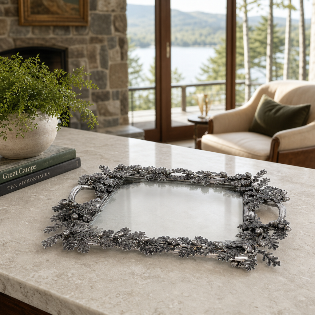 Acorn Oak & Leaf Square Glass Tray 7