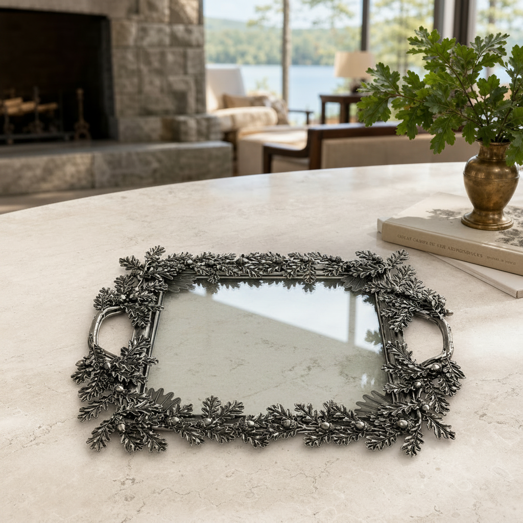 Acorn Oak & Leaf Square Glass Tray 8