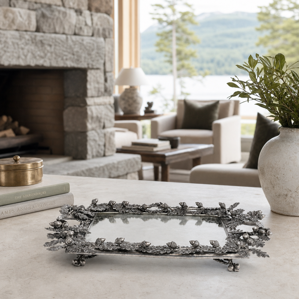 Acorn Oak & Leaf Square Glass Tray 9