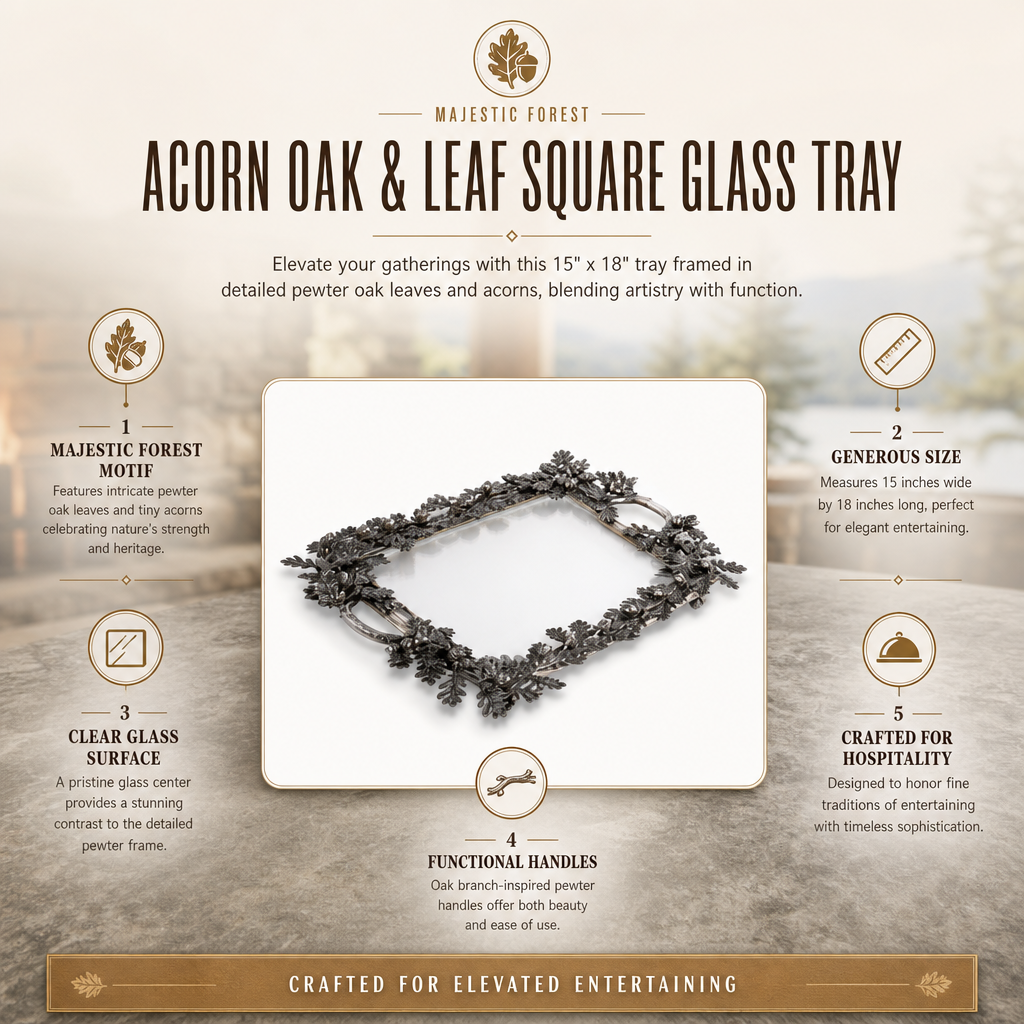 Acorn Oak &amp; Leaf Square Glass Tray 11