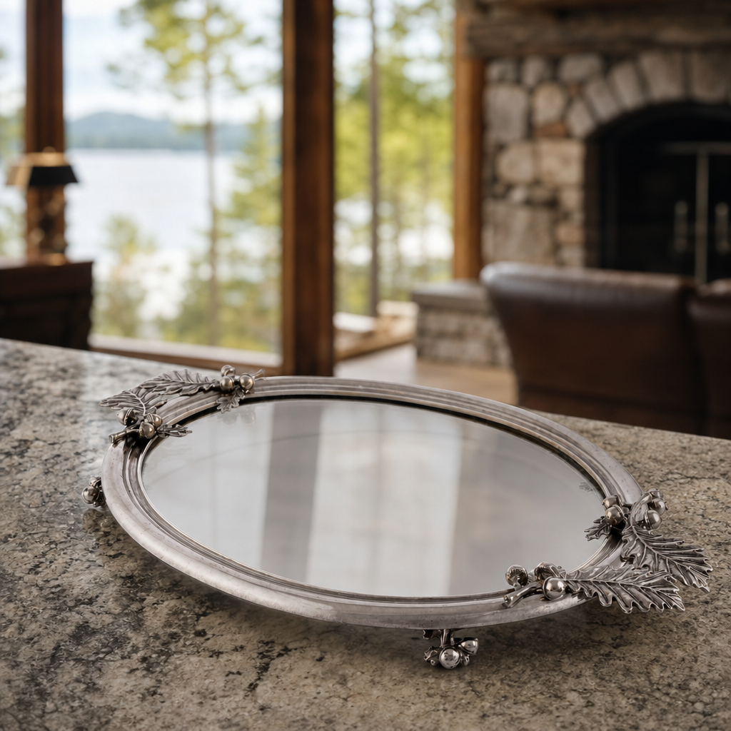 Acorn & Oak Leaf Oval Glass Tray 1