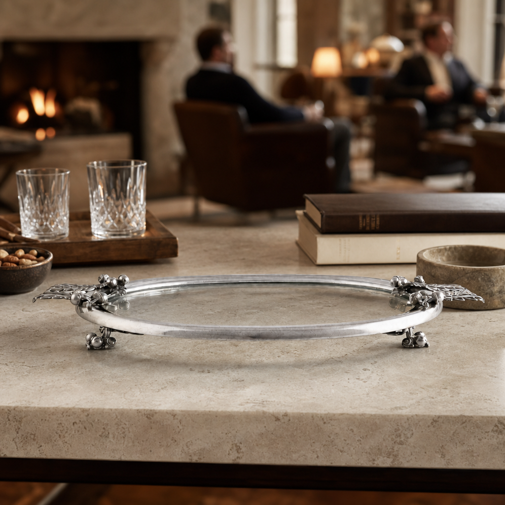 Acorn &amp; Oak Leaf Oval Glass Tray 7