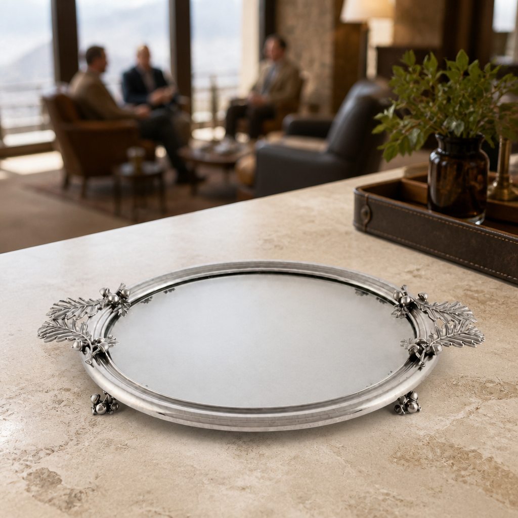Acorn &amp; Oak Leaf Oval Glass Tray 8
